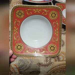 Versace by Rosenthal Medusa Red Square Rim Soup Plate * 6 PEICES